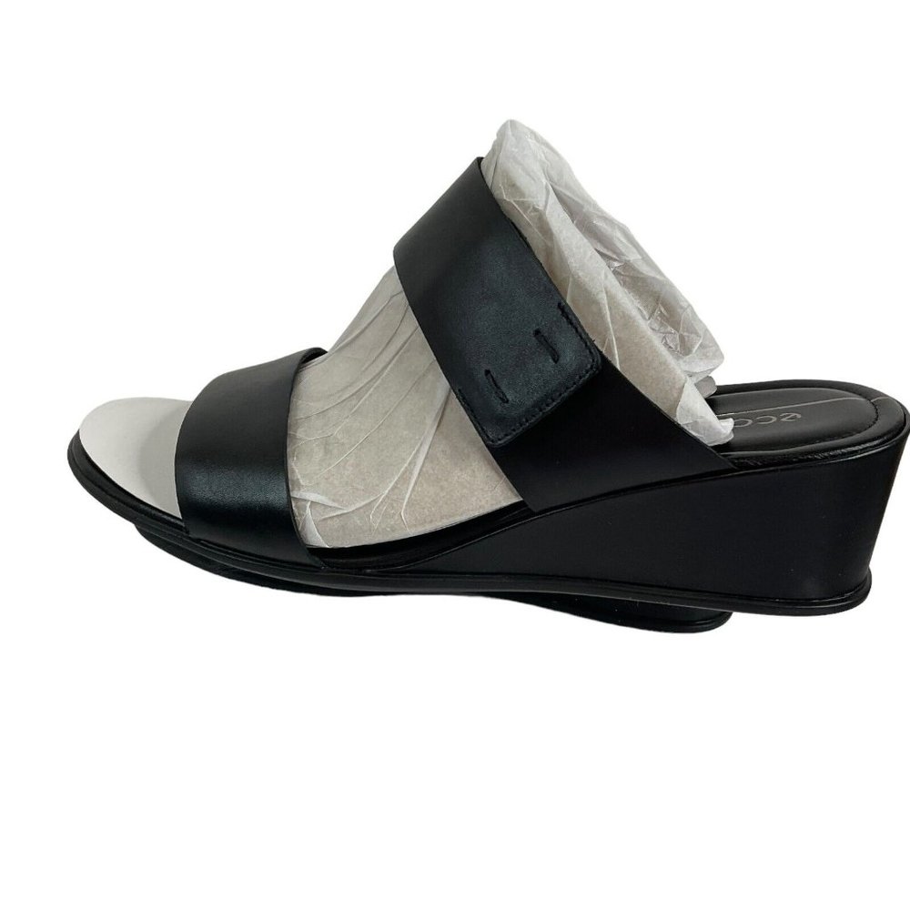 Ecco Shoes Women Sandals Sz 9-9.5 EU 40 Shape 35 Wedge Black Leather $150 Nib - Picture 3 of 13
